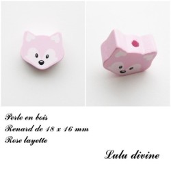 Perle en bois de 18 x 16 mm, Perle plate petite Tête de renard : 