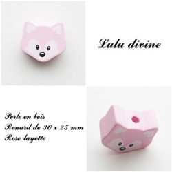 Perle en bois de 30 x 25 mm, Perle plate moyenne Tête de renard : 