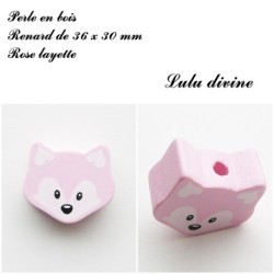 Perle en bois de 36 x 30 mm, Perle plate grosse Tête de renard : 