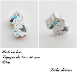 Perle en bois de 28 x 30 mm, Perle plate Cigogne