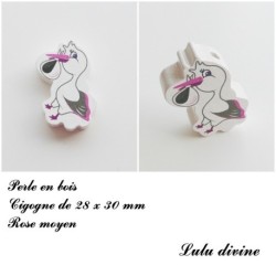 Perle en bois de 28 x 30 mm, Perle plate Cigogne