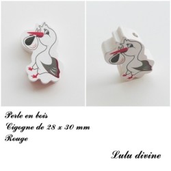 Perle en bois de 28 x 30 mm, Perle plate Cigogne