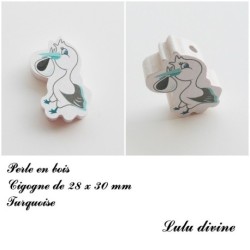 Perle en bois de 28 x 30 mm, Perle plate Cigogne