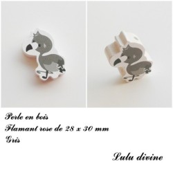 Perle en bois de 28 x 30 mm, Perle plate Flamant rose