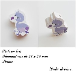 Perle en bois de 28 x 30 mm, Perle plate Flamant rose 2