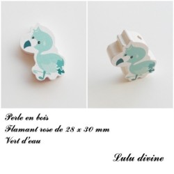 Perle en bois de 28 x 30 mm, Perle plate Flamant rose