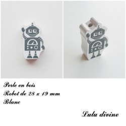 Perle en bois de 28 x 19 mm, Perle plate Robot