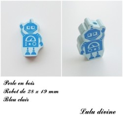 Perle en bois de 28 x 19 mm, Perle plate Robot