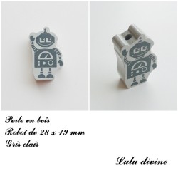 Perle en bois de 28 x 19 mm, Perle plate Robot 2