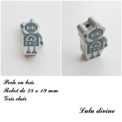 Perle en bois de 28 x 19 mm, Perle plate Robot