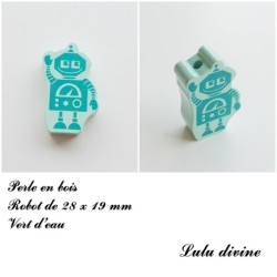 Perle en bois de 28 x 19 mm, Perle plate Robot