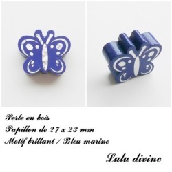 Perle en bois de 27 x 23 mm, Perle plate Papillon argenté