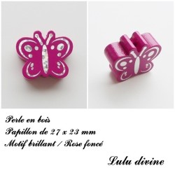 Perle en bois de 27 x 23 mm, Perle plate Papillon argenté 2