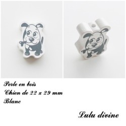 Perle en bois de 22 x 29 mm, Perle plate Chien