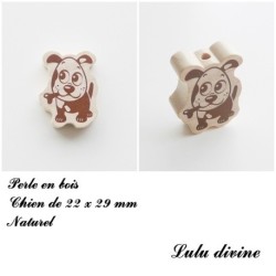 Perle en bois de 22 x 29 mm, Perle plate Chien