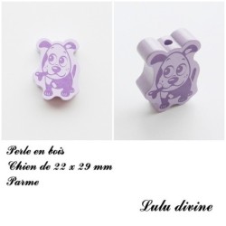 Perle en bois de 22 x 29 mm, Perle plate Chien