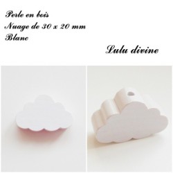 Perle en bois de 30 x 20 mm, Perle plate gros Nuage