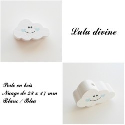 Perle en bois de 28 x 17 mm, Perle plate Nuage sourire 