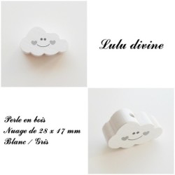 Perle en bois de 28 x 17 mm, Perle plate Nuage sourire 