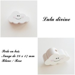 Perle en bois de 28 x 17 mm, Perle plate Nuage sourire 