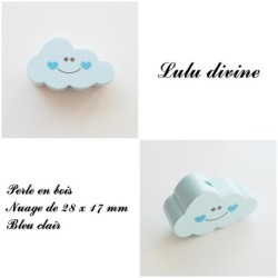 Perle en bois de 28 x 17 mm, Perle plate Nuage sourire 