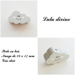 Perle en bois de 28 x 17 mm, Perle plate Nuage sourire 