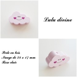 Perle en bois de 28 x 17 mm, Perle plate Nuage sourire 