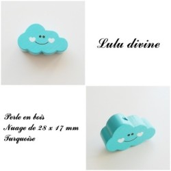 Perle en bois de 28 x 17 mm, Perle plate Nuage sourire 