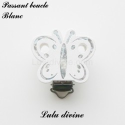 Pince / Clip en bois, attache tétine, passant, Papilon Argenté