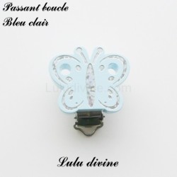 Pince / Clip en bois, attache tétine, passant, Papilon Argenté