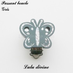 Pince / Clip en bois, attache tétine, passant, Papilon Argenté