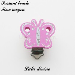 Pince / Clip en bois, attache tétine, passant, Papilon Argenté