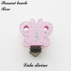 Pince / Clip en bois, attache tétine, passant, Papilon Argenté