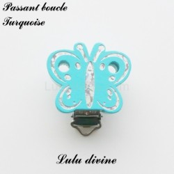 Pince / Clip en bois, attache tétine, passant, Papilon Argenté