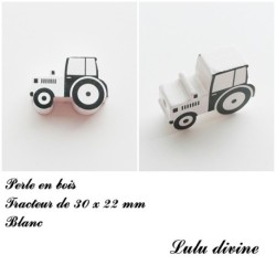 Perle en bois de 30 x 22 mm, Perle plate Tracteur