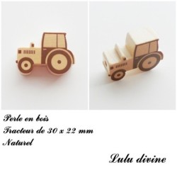 Perle en bois de 30 x 22 mm, Perle plate Tracteur