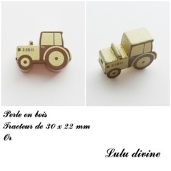 Perle en bois de 30 x 22 mm, Perle plate Tracteur