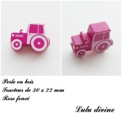 Perle en bois de 30 x 22 mm, Perle plate Tracteur