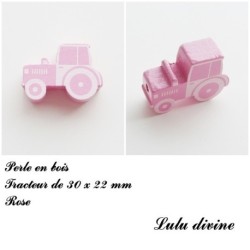 Perle en bois de 30 x 22 mm, Perle plate Tracteur