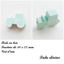 Perle en bois de 30 x 22 mm, Perle plate Tracteur