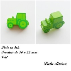 Perle en bois de 30 x 22 mm, Perle plate Tracteur