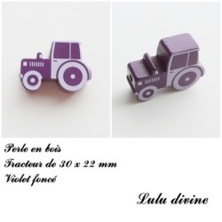 Perle en bois de 30 x 22 mm, Perle plate Tracteur