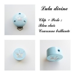 Pince en bois / Clip en bois et sa perle : Couronne argentée 