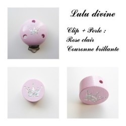 Pince en bois / Clip en bois et sa perle : Couronne argentée 