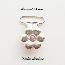 1 Pince bretelle, Attache tétine & doudou métal fleur support pour personnalisation 