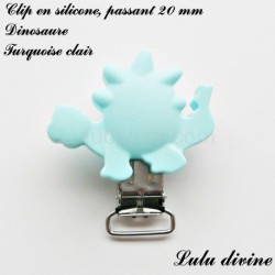 Pince / Clip en silicone, attache tétine, passant de 20mm, Dinosaure