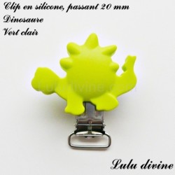 Pince / Clip en silicone, attache tétine, passant de 20mm, Dinosaure