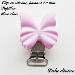 Pince / Clip en silicone, attache tétine, passant de 20mm, Papillon