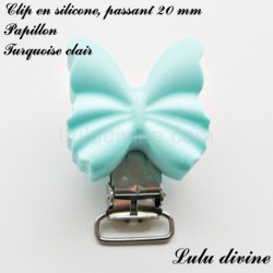 Pince / Clip en silicone, attache tétine, passant de 20mm, Papillon