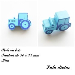 Perle en bois de 30 x 22 mm, Perle plate Tracteur